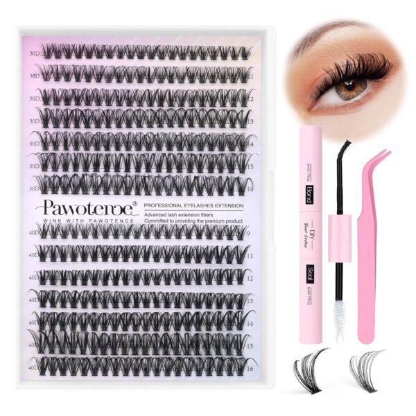 Pawotence Lash Extension Kit DIY 280pcs Lash Clusters Eyelas...